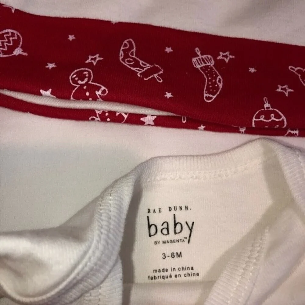 Rae Dunn and Other Christmas Baby One Piece Hat Holiday Bundle 3-6mths